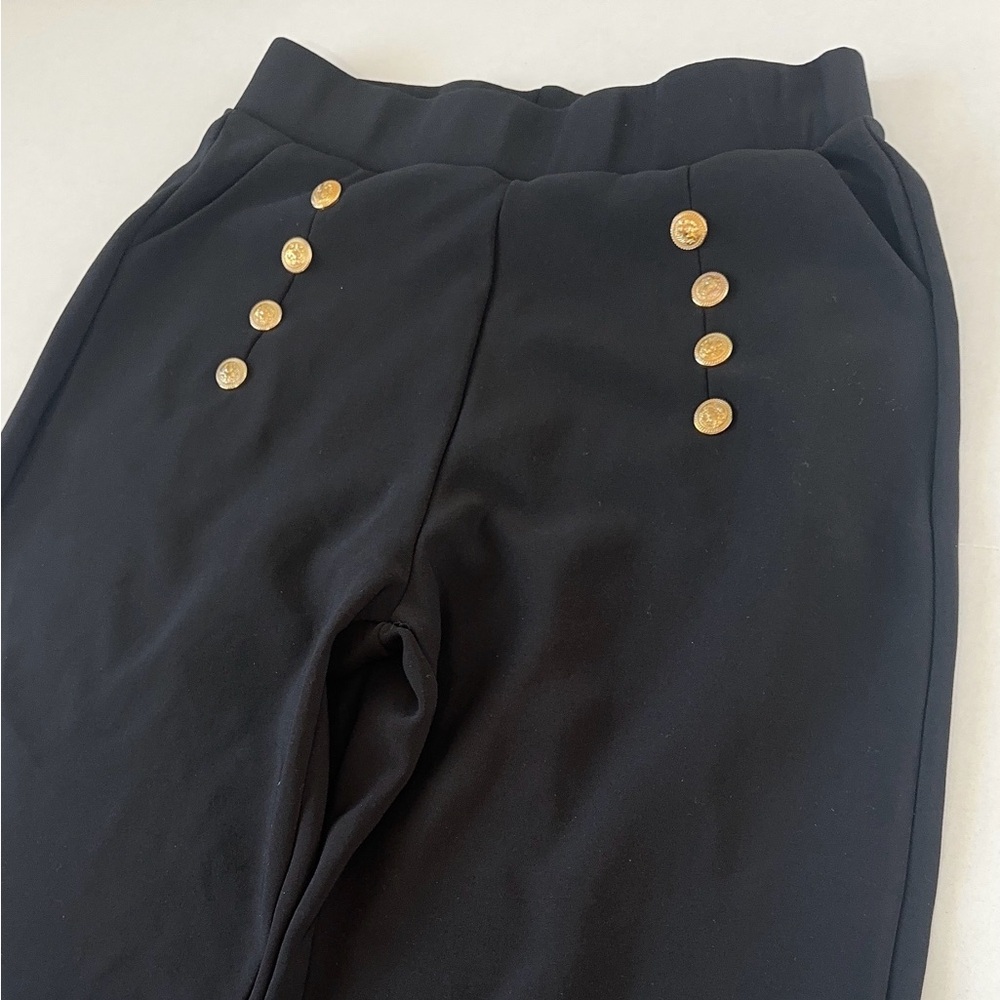 A4 Sports Black Pants with Gold Buttons Women’s Size L – Stretch Dressy Trouser - Picture 6 of 10